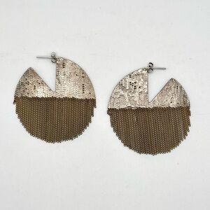 Hannah Keefe Sterling Silver Silver and Brass Fringe Circle Earrings - Half Moon